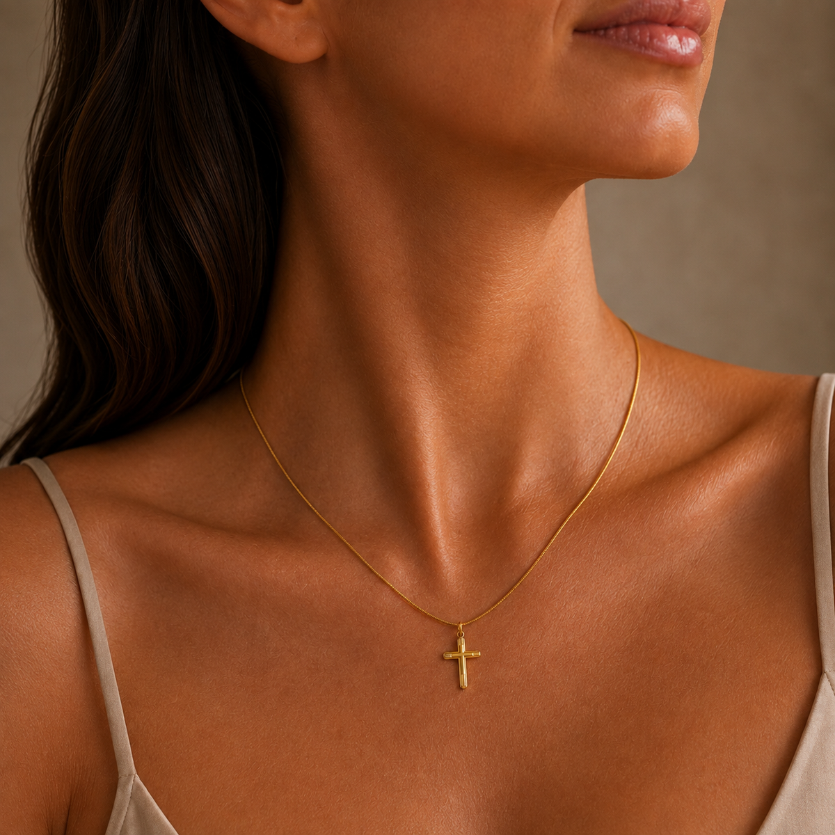 PO003G – Gold Ribbed Cross Snake Chain Ogrlica