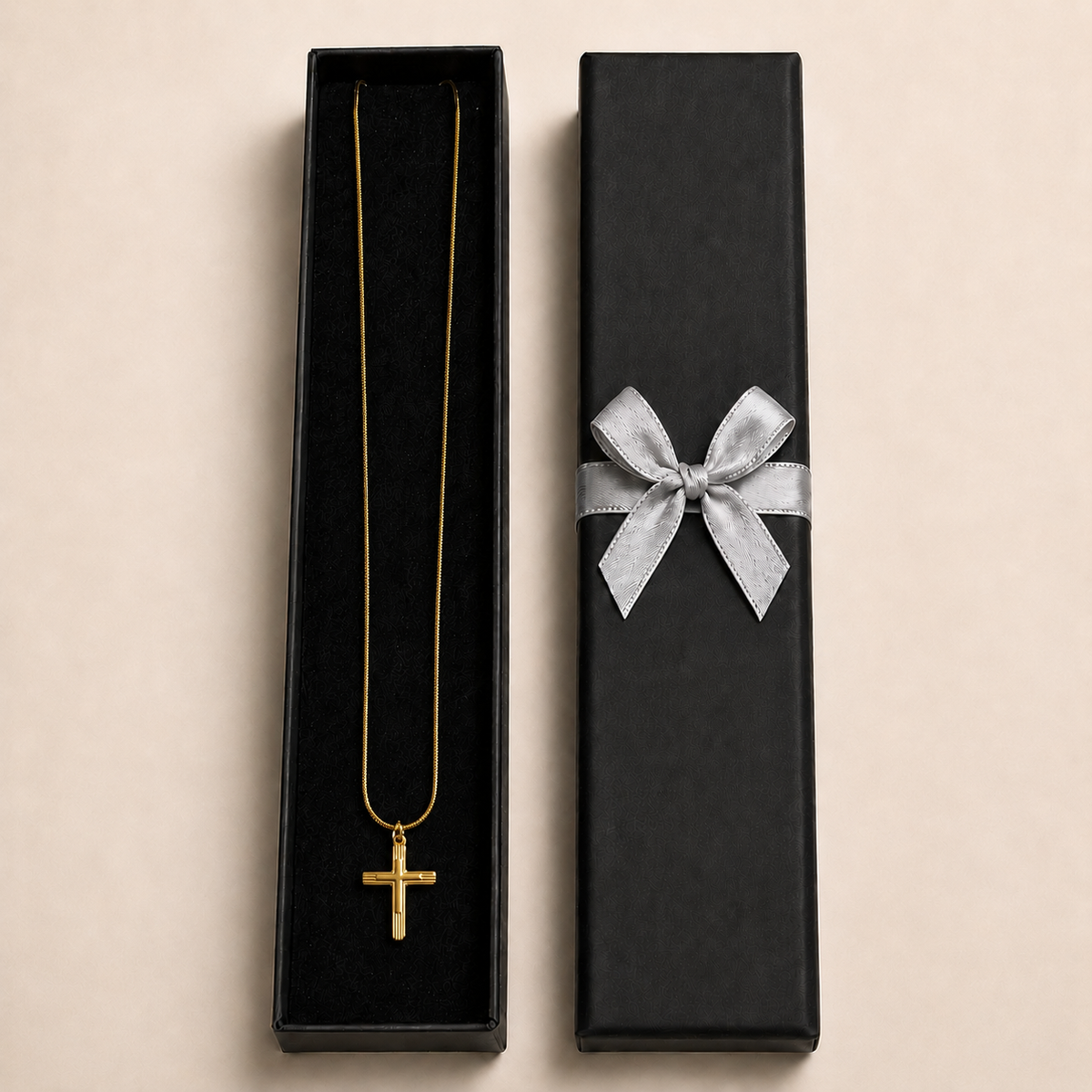 PO003G – Gold Ribbed Cross Snake Chain Ogrlica