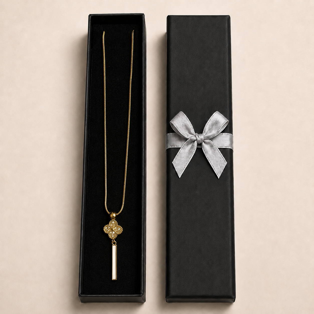 PO004G – Gold Quatrefoil Bar Drop Snake Chain Ogrlica