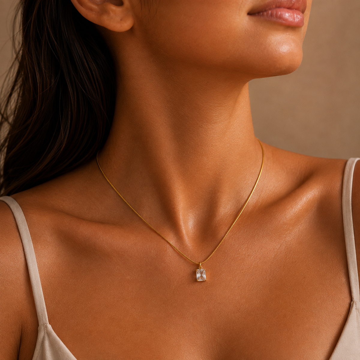 PO005G – Gold Emerald Cut CZ Snake Chain Ogrlica