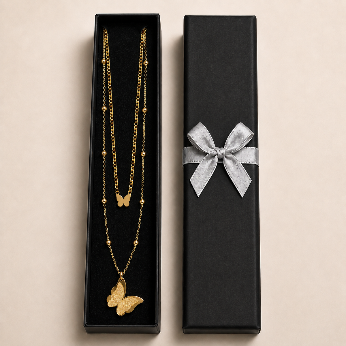 PO006G – Gold Double Butterfly Layered Satellite Ogrlica
