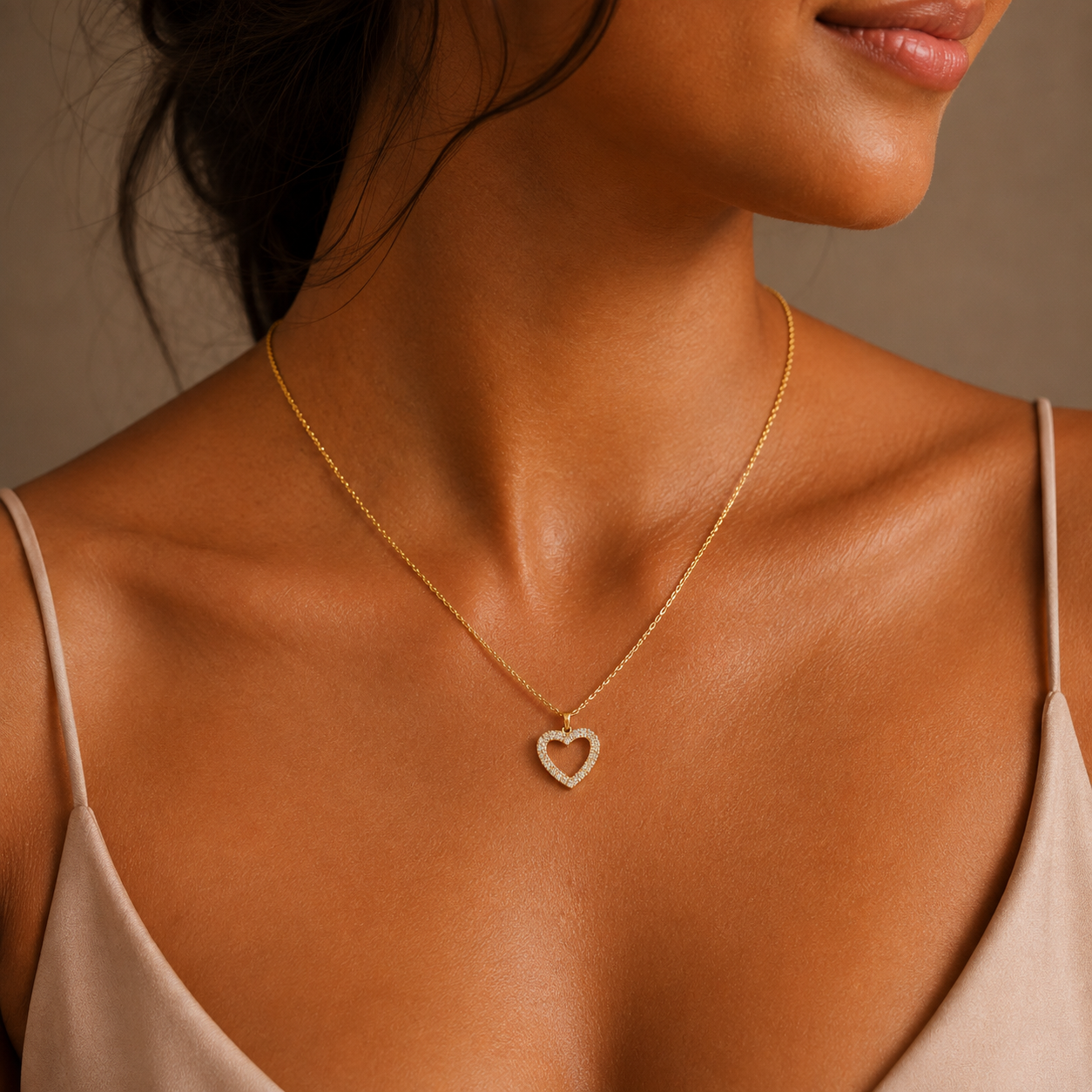 PO008G – Gold Open Heart CZ Pavé Cable Chain Ogrlica