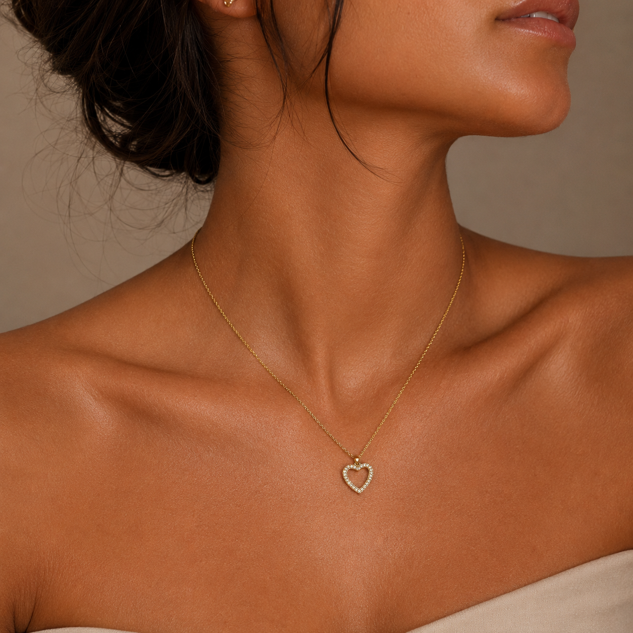 PO008G – Gold Open Heart CZ Pavé Cable Chain Ogrlica