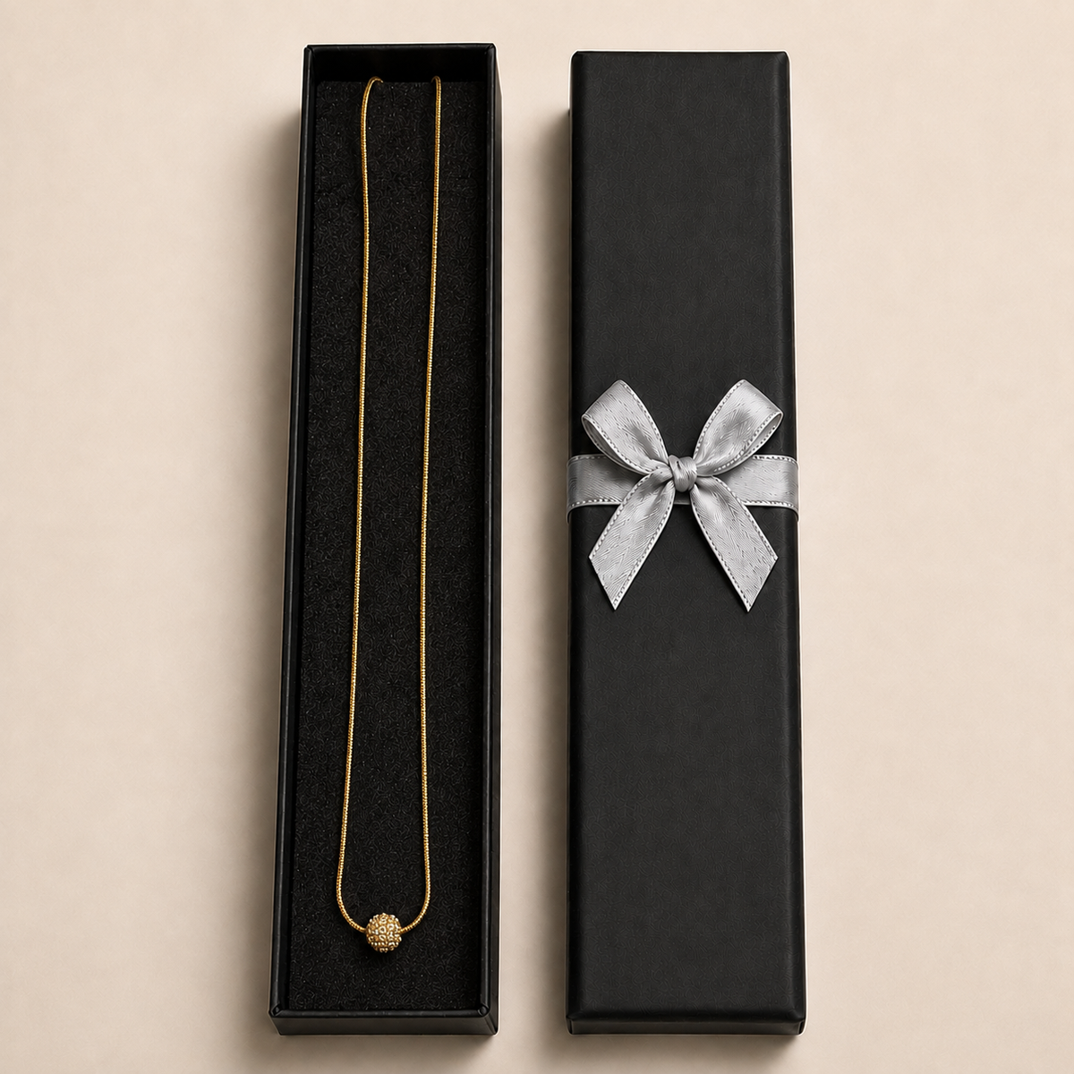 PO009G – Gold Single Textured Bead Snake Chain Ogrlica