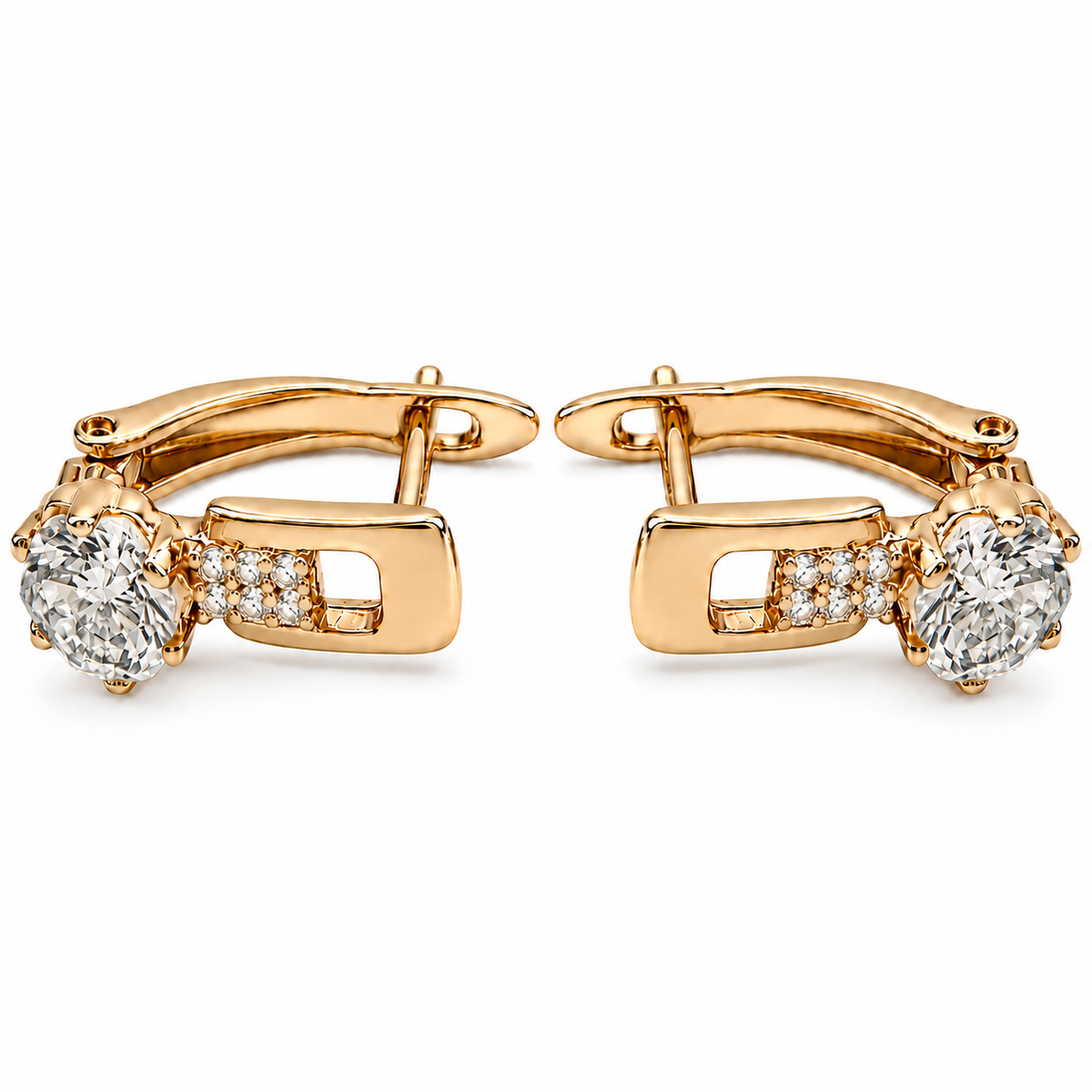 PM088G – Gold Prong Solitaire Window Link Huggie Minđuše