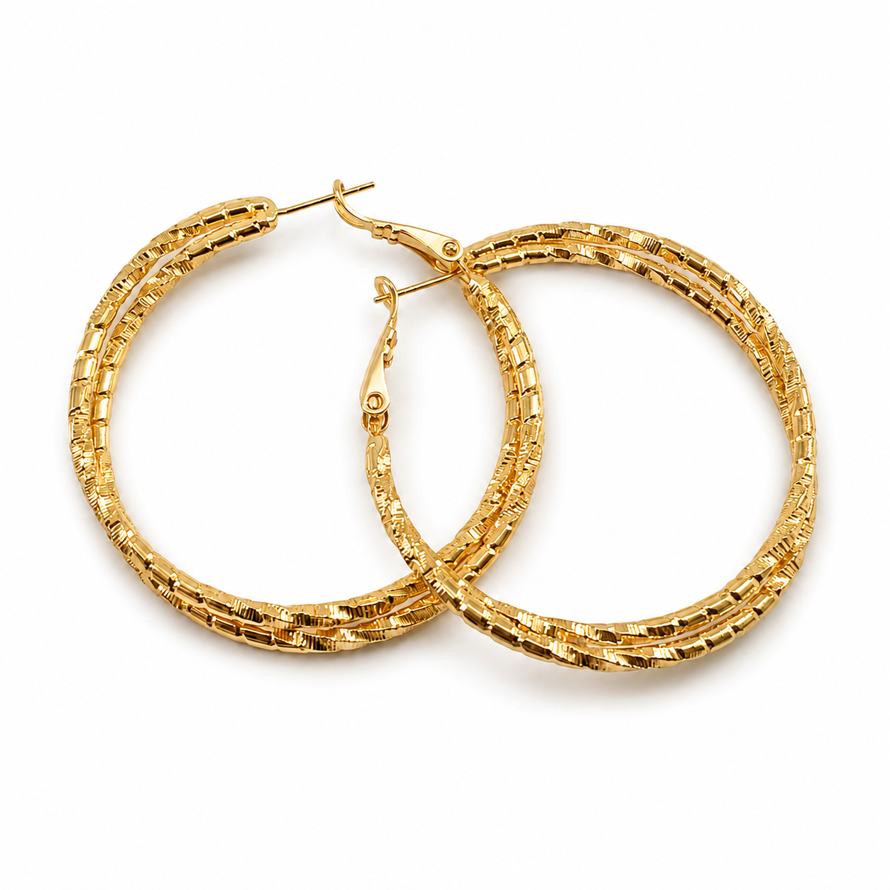 PM089G – Gold Basketweave Textured 38 mm Hoop Minđuše