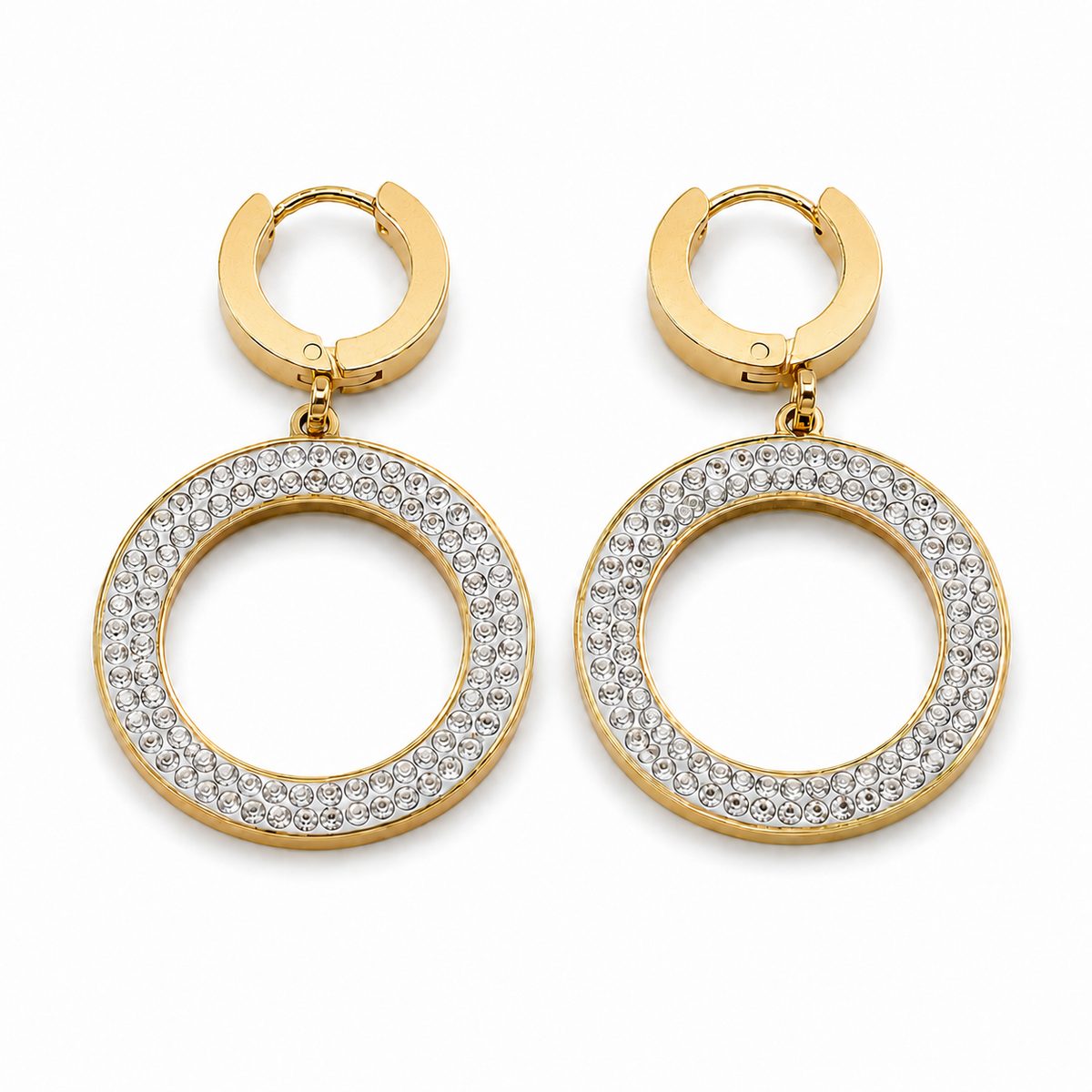 PM032G – Gold Circle Drop Pavé Minđuše