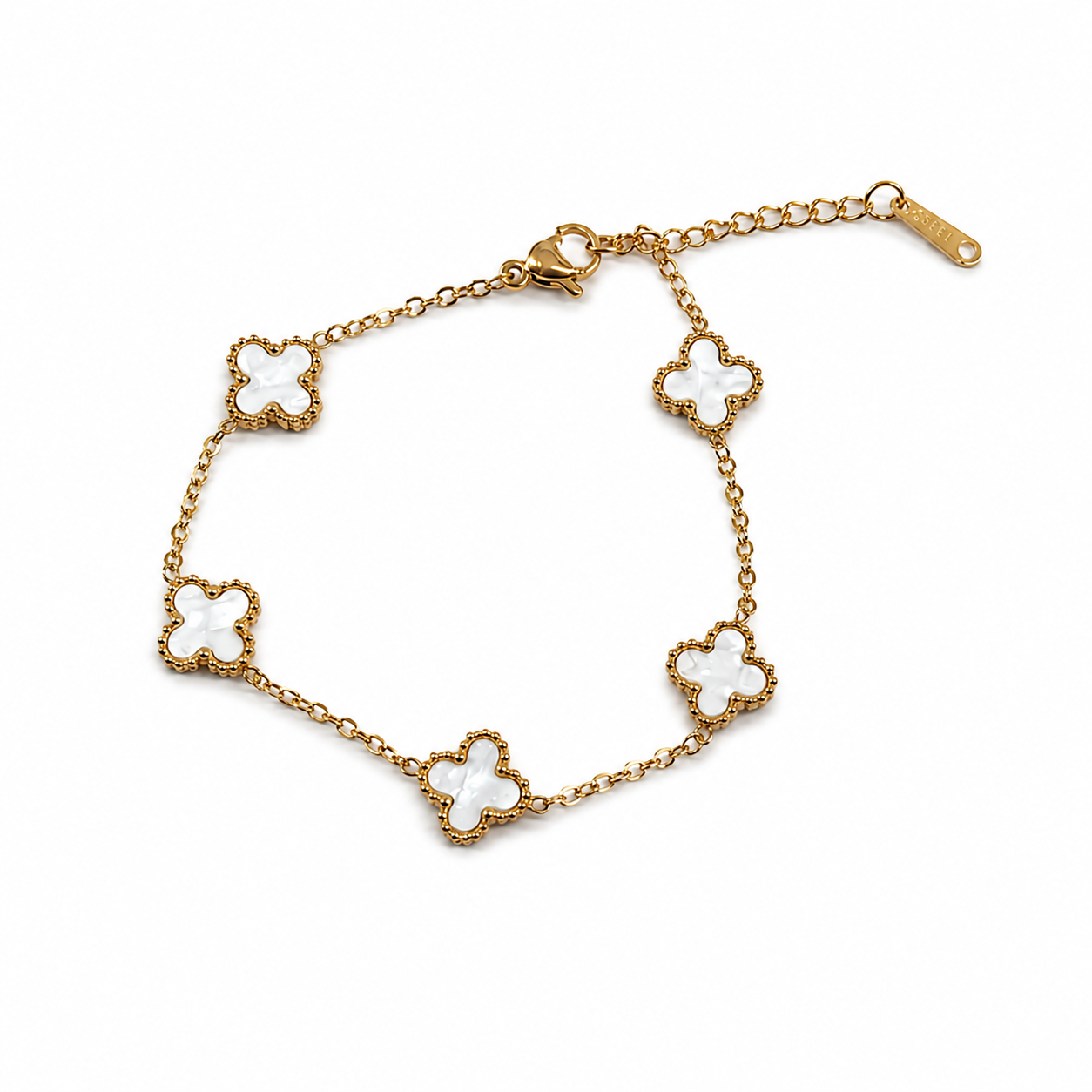 PN002G – Gold White Five Clover Chain Narukvica