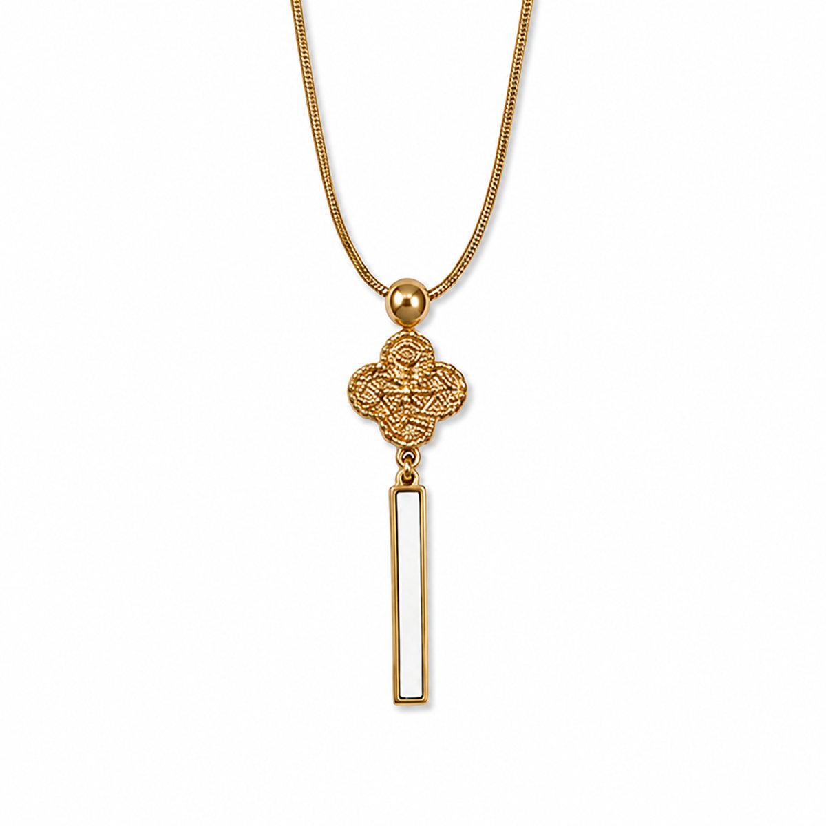 PO004G – Gold Quatrefoil Bar Drop Snake Chain Ogrlica