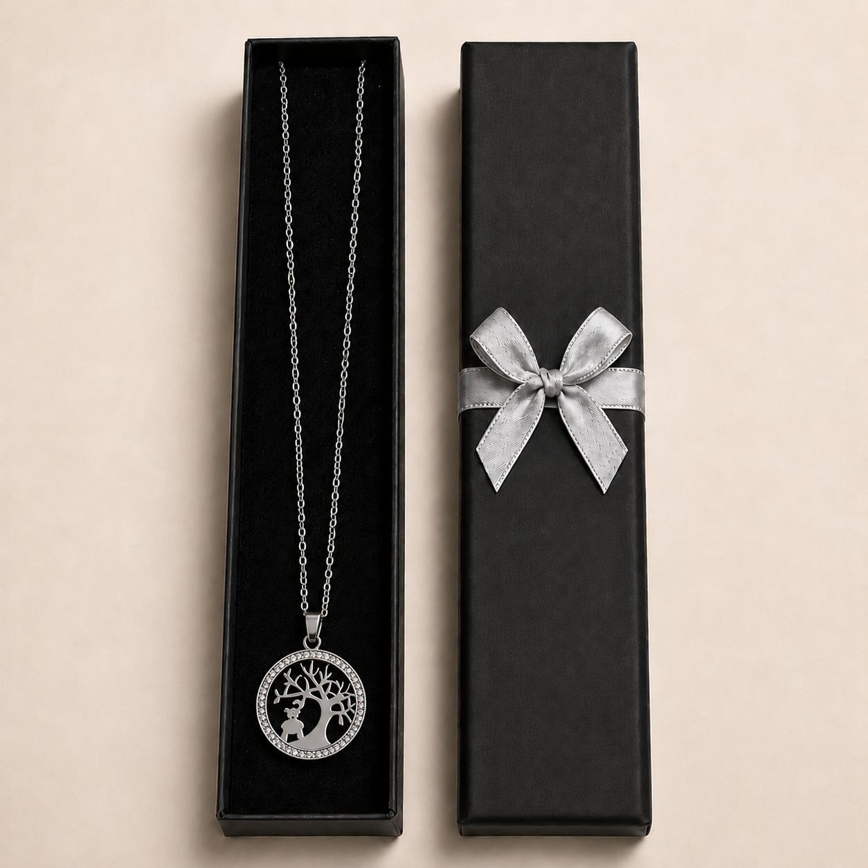 PO005 – Silver Tree of Life CZ Pavé Medallion Cable Ogrlica