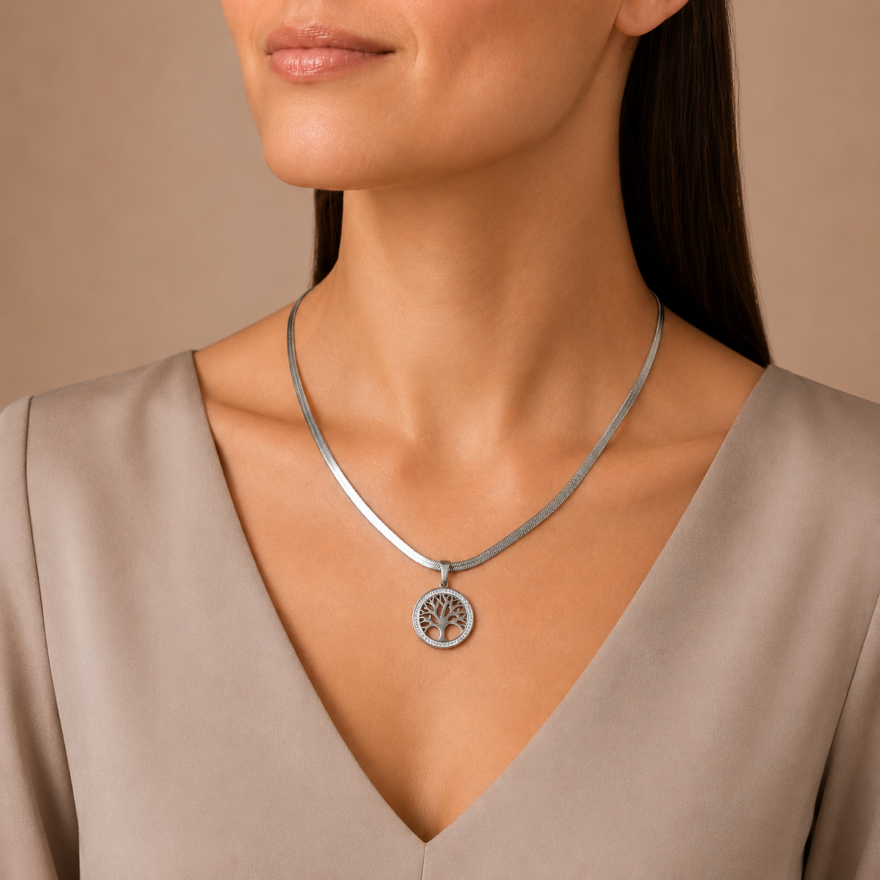 PO018 – Silver Tree of Life Herringbone Ogrlica
