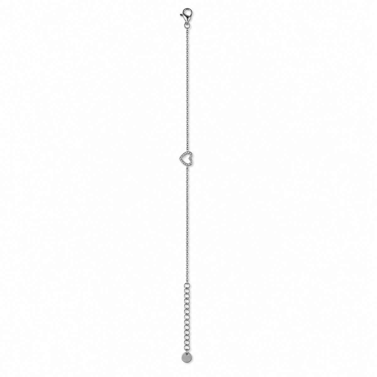 PN019 – Silver Cable Chain Open Heart Pavé CZ Charm Narukvica
