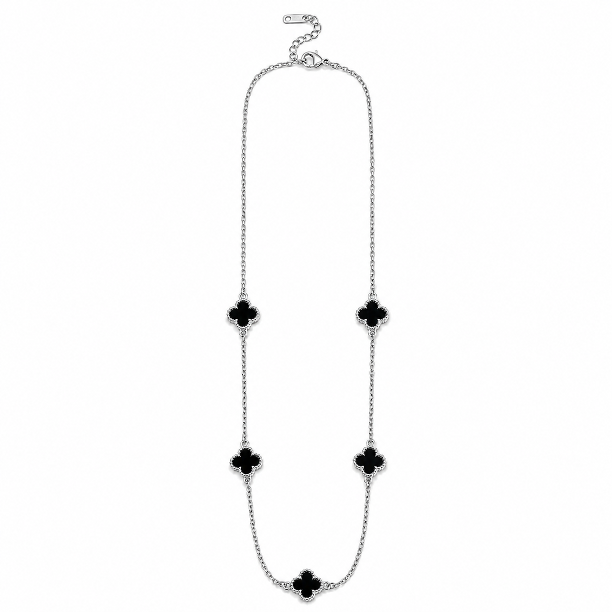 PO030 – Silver Black Five Clover Chain Ogrlica