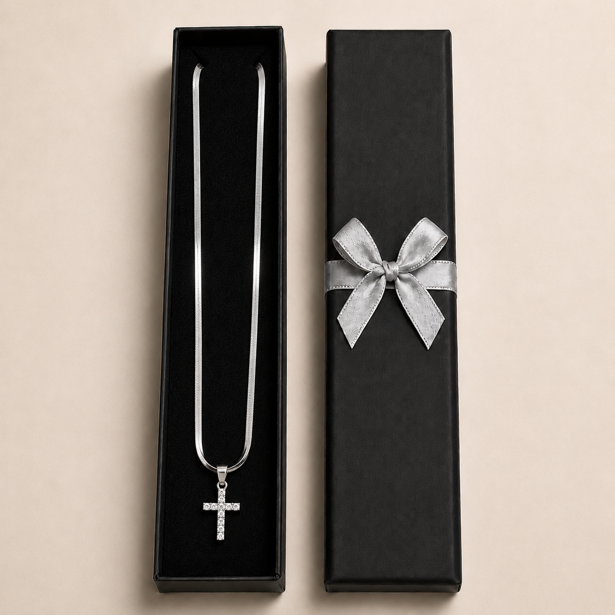 PO031 – Silver CZ Cross Snake Chain Ogrlica