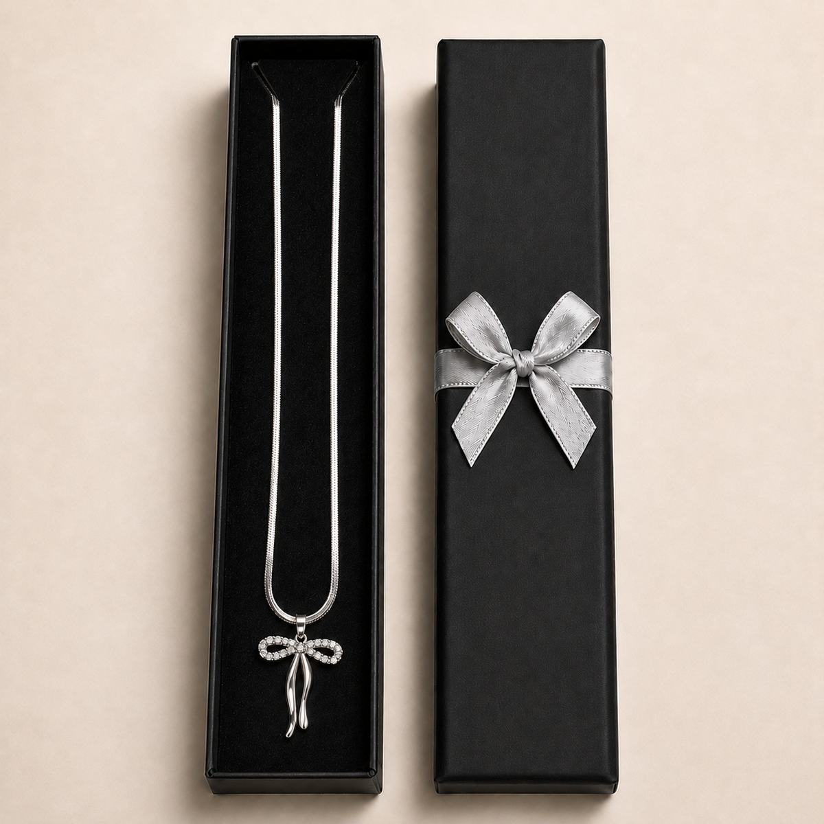 PO033 – Silver CZ Bow Drop Snake Chain Ogrlica