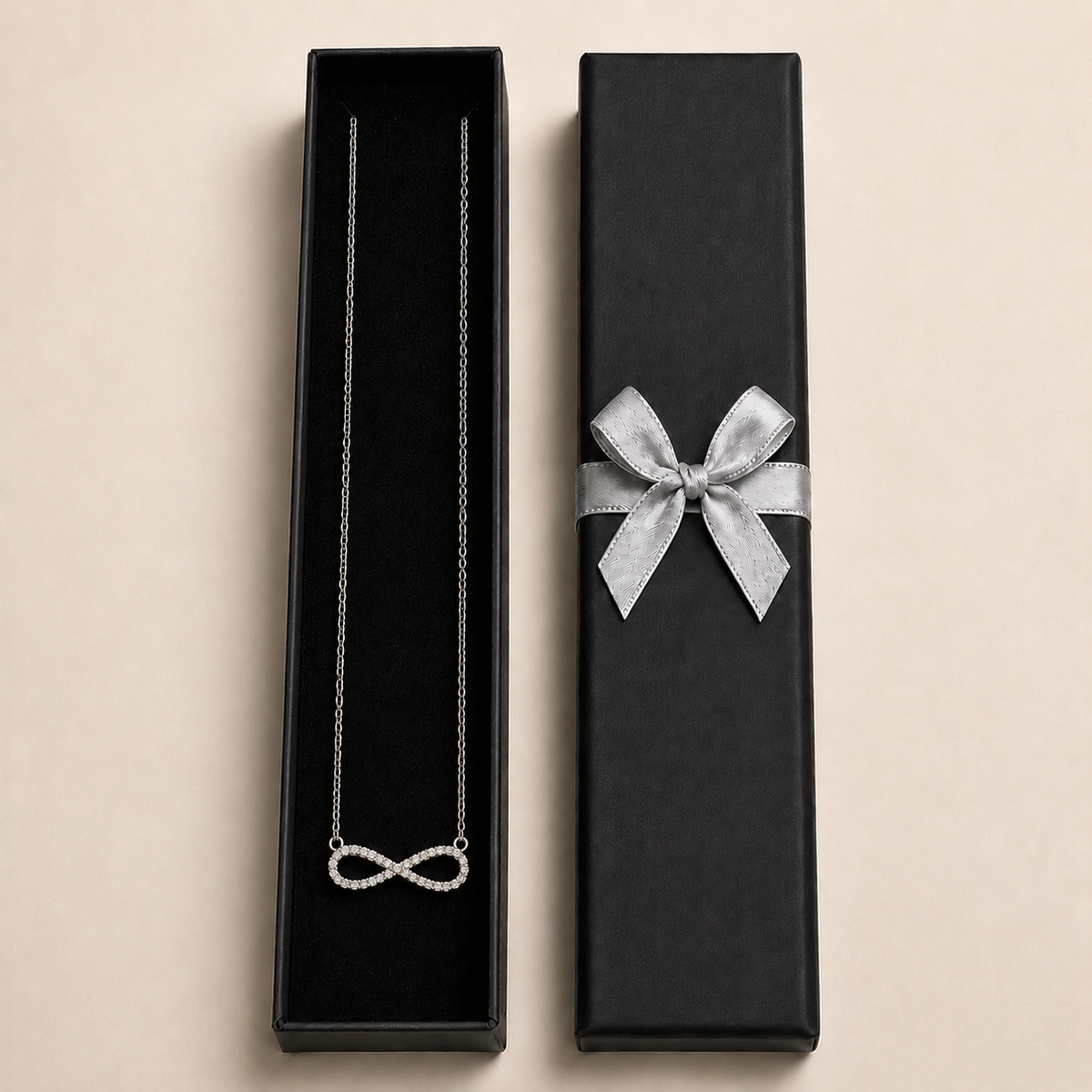 PO034 – Silver CZ Infinity Rolo Chain Ogrlica
