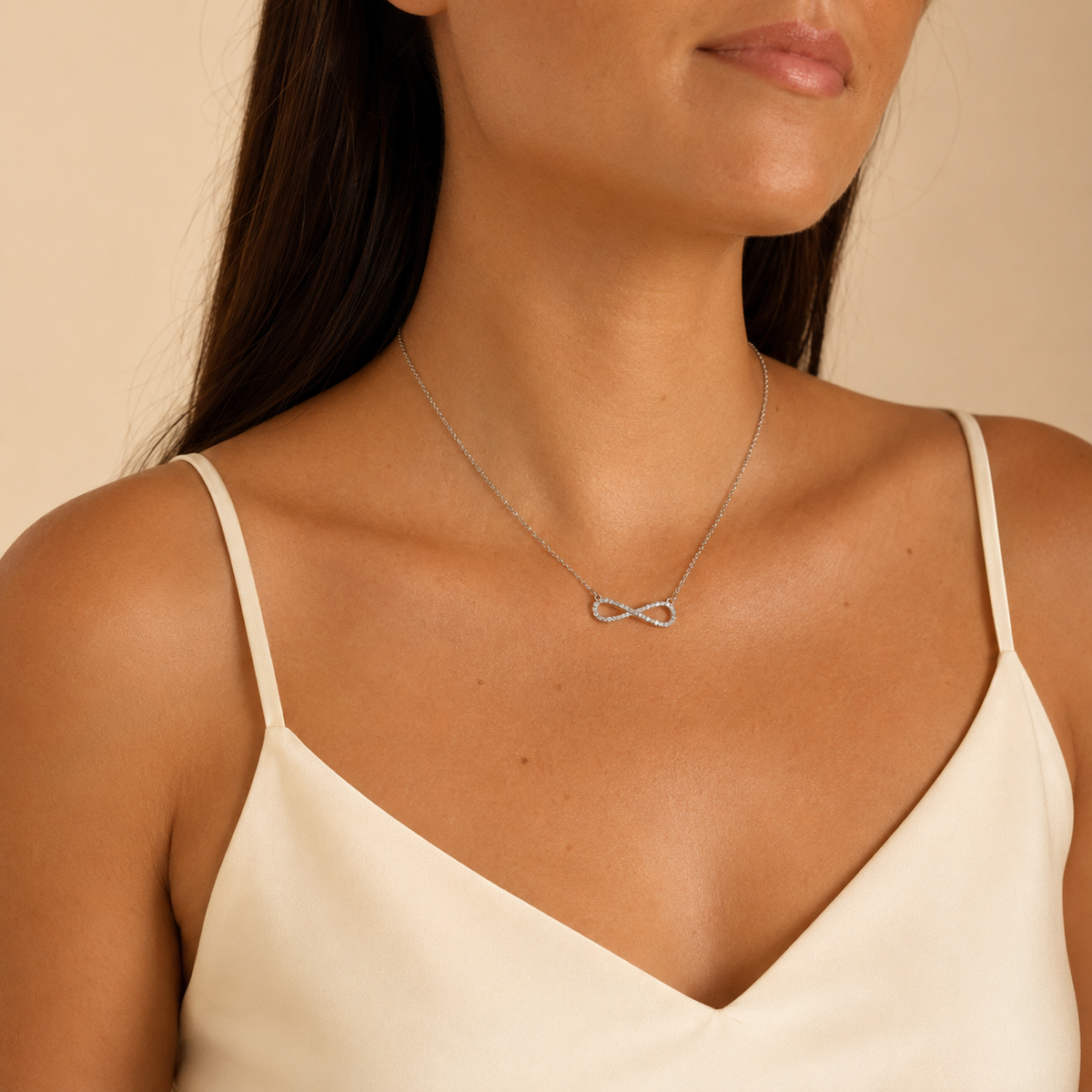 PO034 – Silver CZ Infinity Rolo Chain Ogrlica