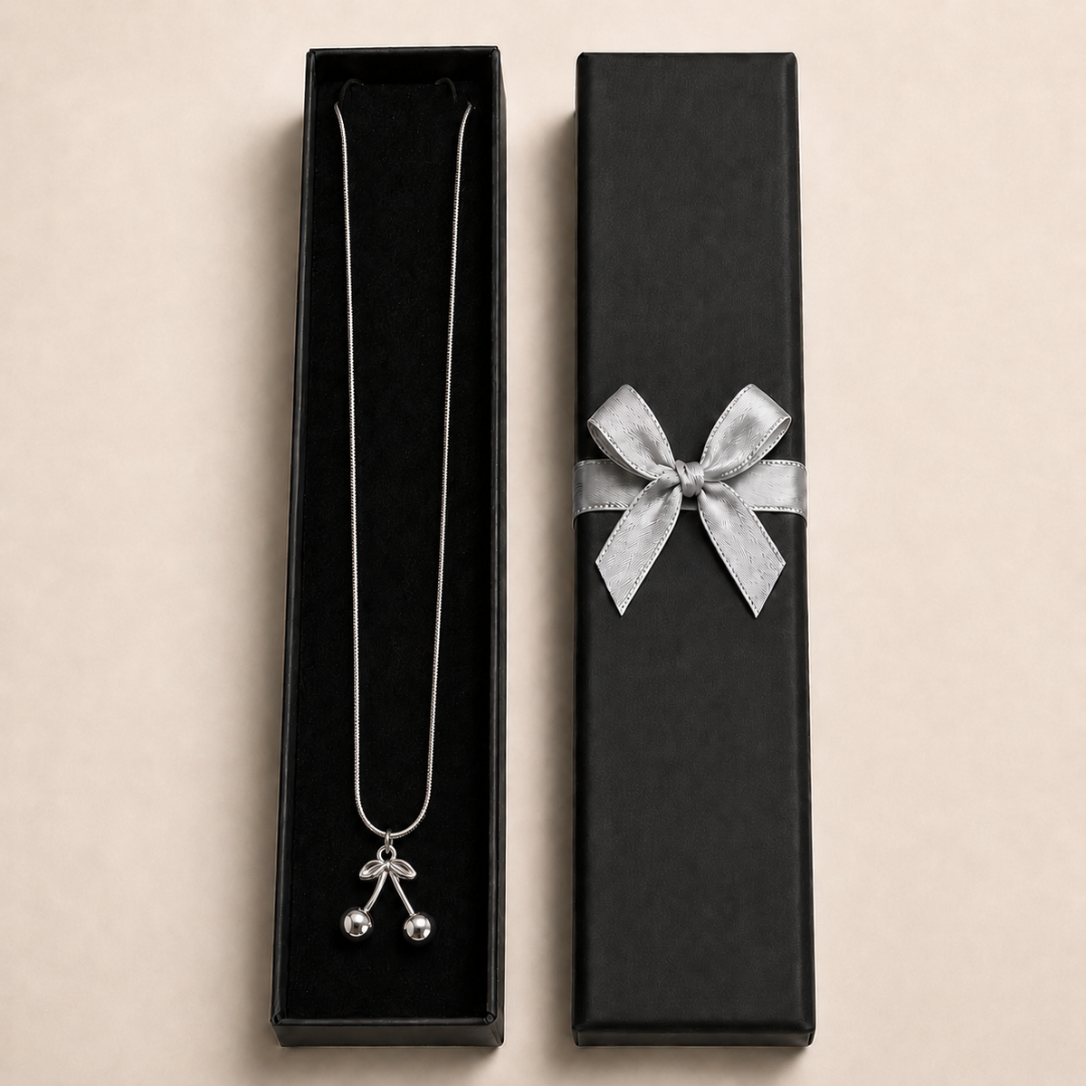 PO035 – Silver Cherry Drop Snake Chain Ogrlica