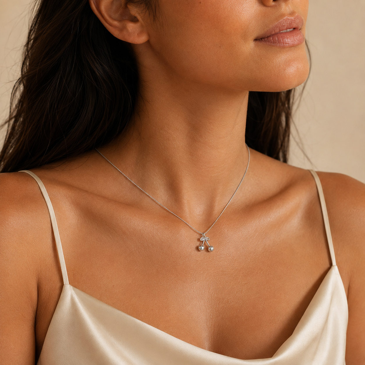 PO035 – Silver Cherry Drop Snake Chain Ogrlica