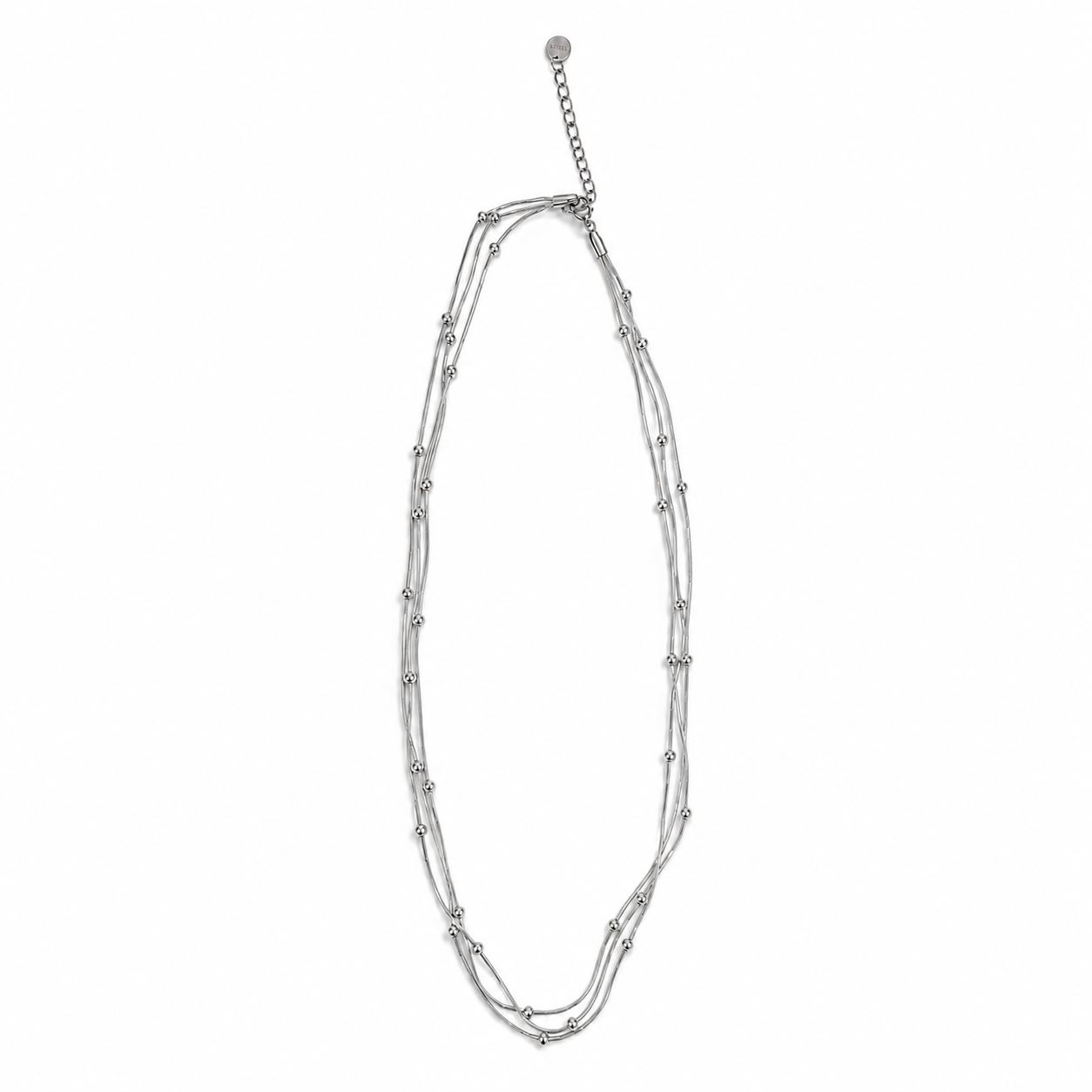 PO036 – Silver 3-Strand Ball Station Layered Ogrlica