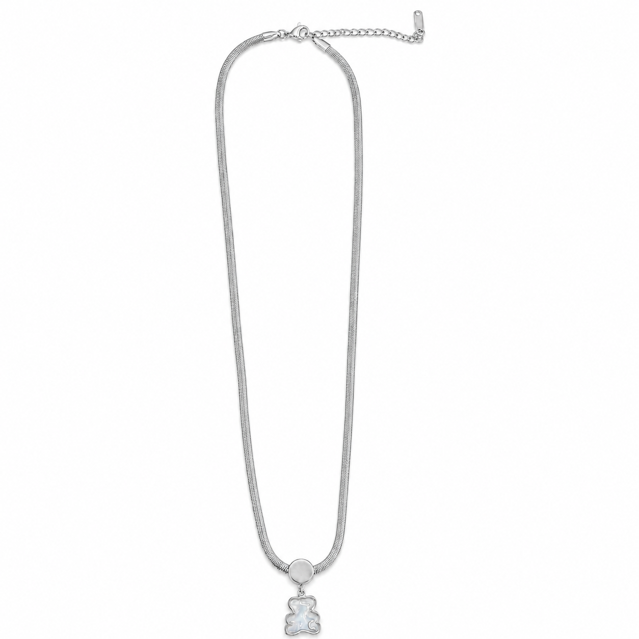 PO037 – Silver MOP Bear Pendant Snake Chain Ogrlica