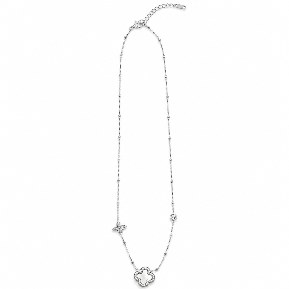 PO038 – Silver MOP Clover Trio Charm Ogrlica