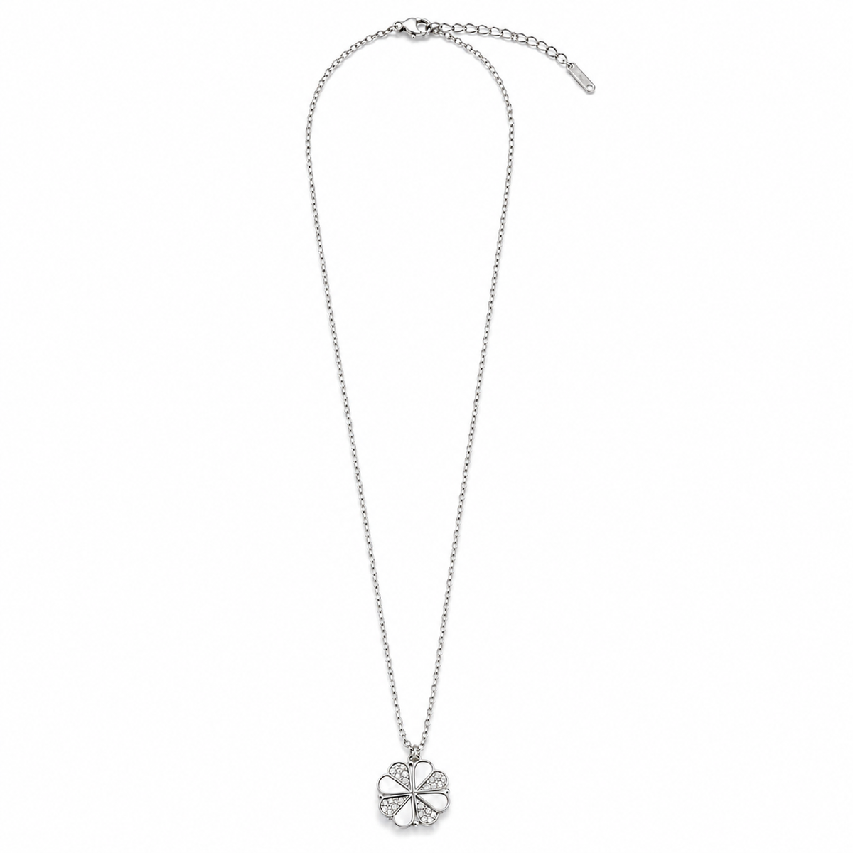 PO039 – Silver MOP CZ Alternating Petal Flower Ogrlica