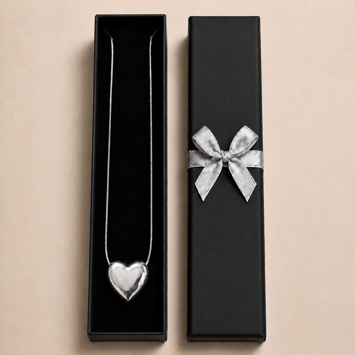 PO040 – Silver Puffy Heart Snake Chain Ogrlica