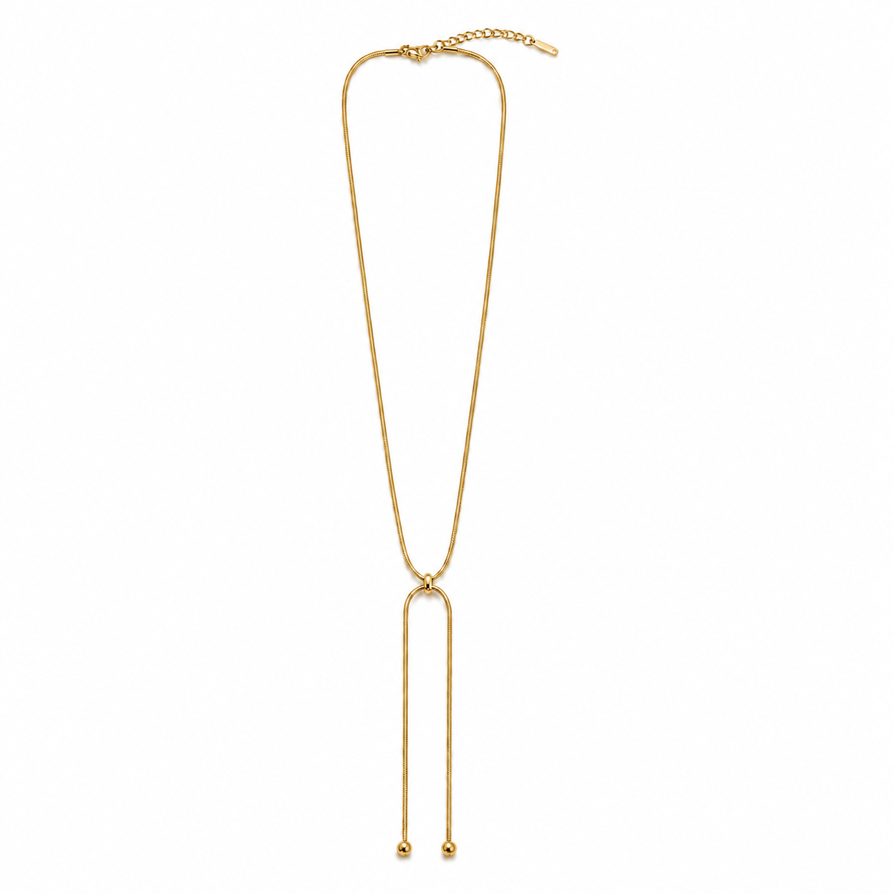 PO012G – Gold Adjustable Lariat Ball Tip Snake Ogrlica