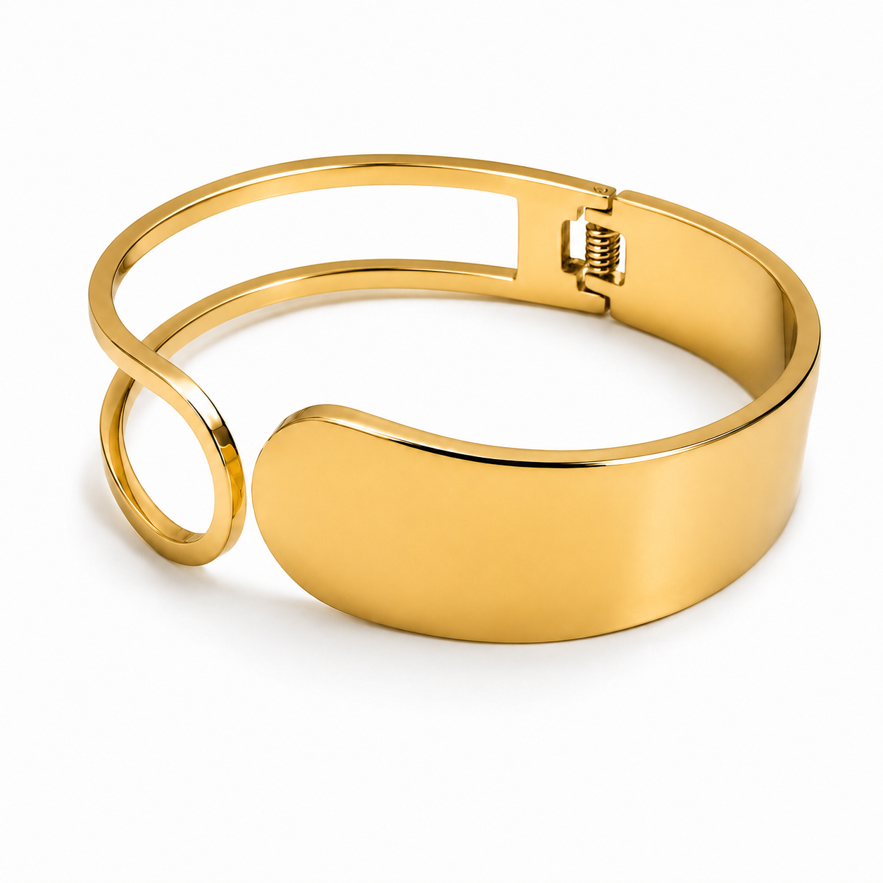 PNC012G – Gold Flat Panel & Oval Cutout Asymmetric Cuff Bangle Narukvica