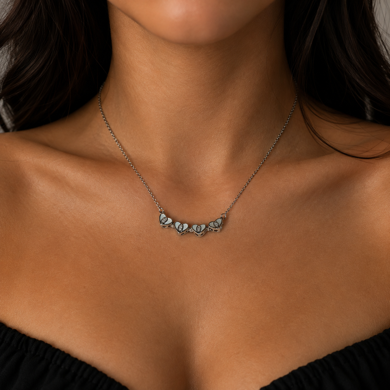 PO016 – Silver Linked Hearts Marquise CZ Ogrlica