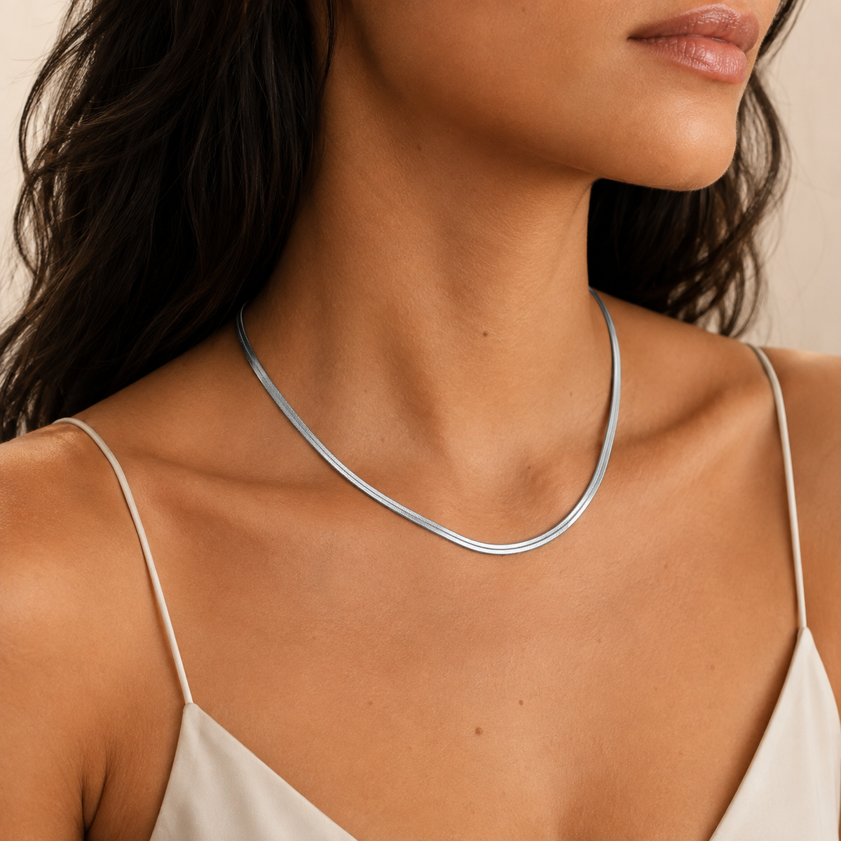 PO029 – Silver Flat Herringbone 400 mm Chain Ogrlica