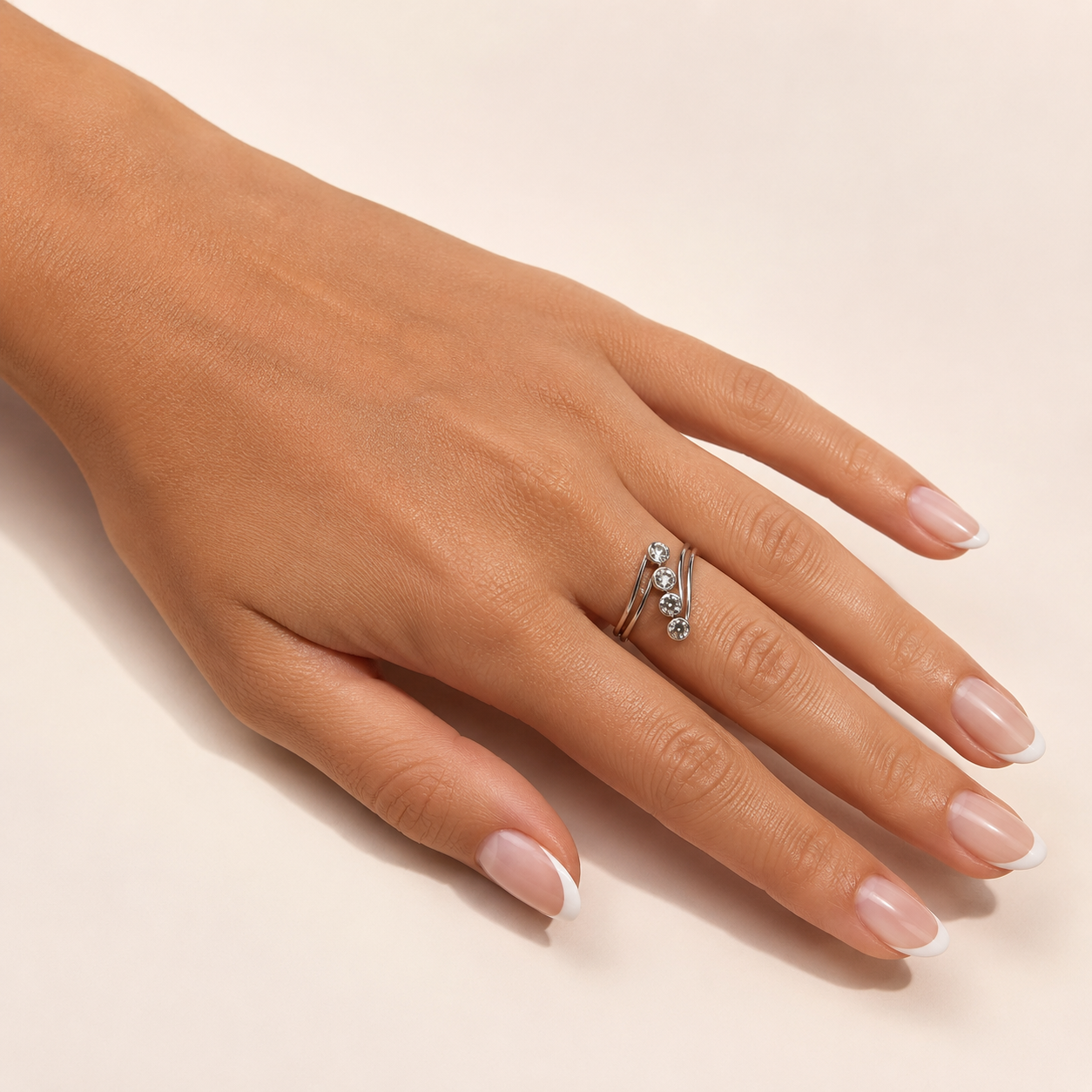 PP009 – Silver Quad Crystal Bezel Open Prsten