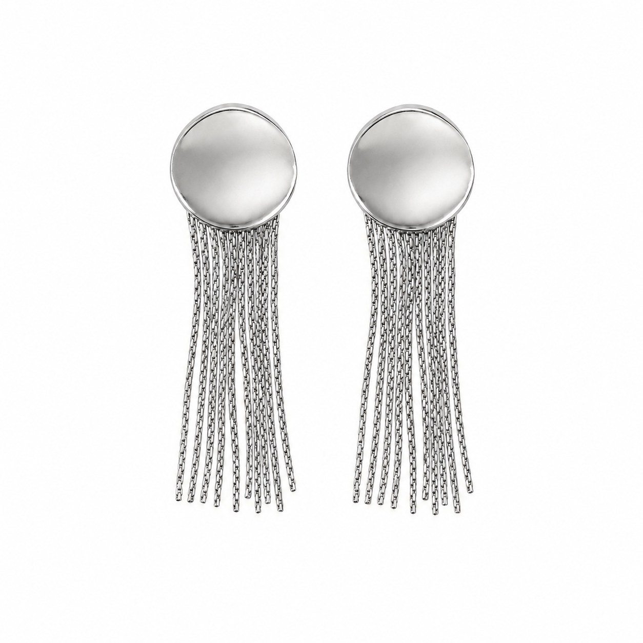 PM079 – Silver Disc Chain Fringe Minđuše