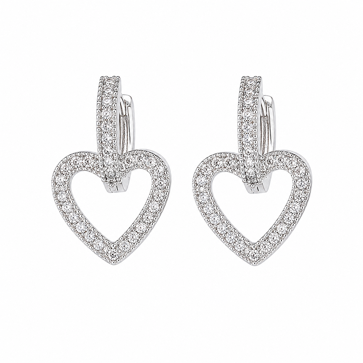 PM087 – Silver CZ Heart Frame Huggie Drop Minđuše
