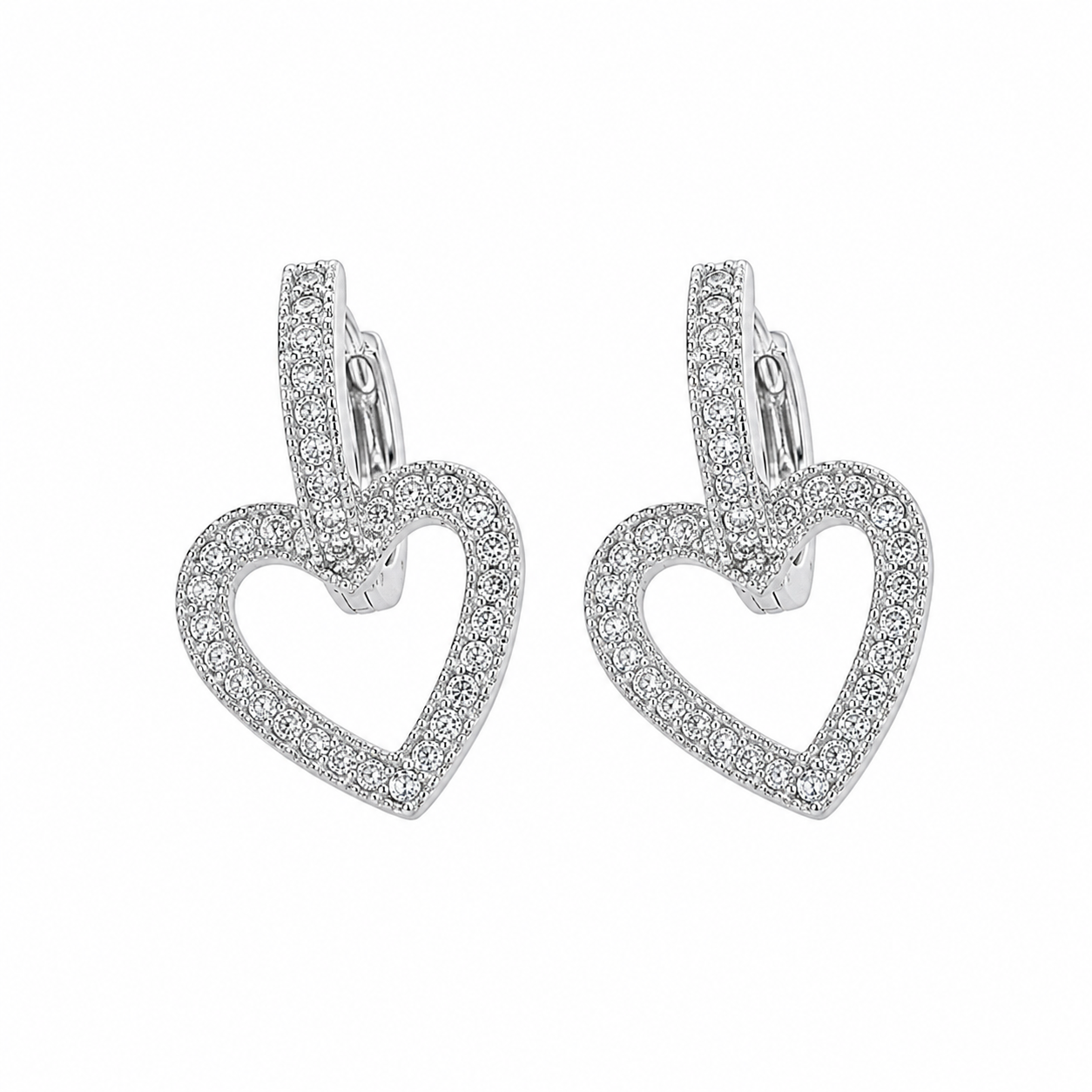 PM087 – Silver CZ Heart Frame Huggie Drop Minđuše