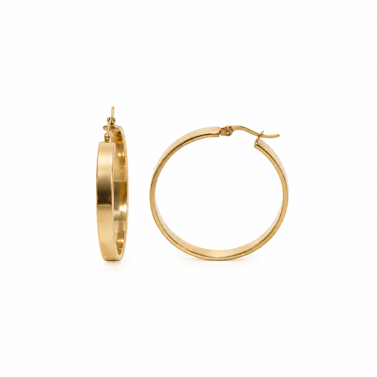 PM024G – Gold Flat Wide 40 mm Hoop Minđuše