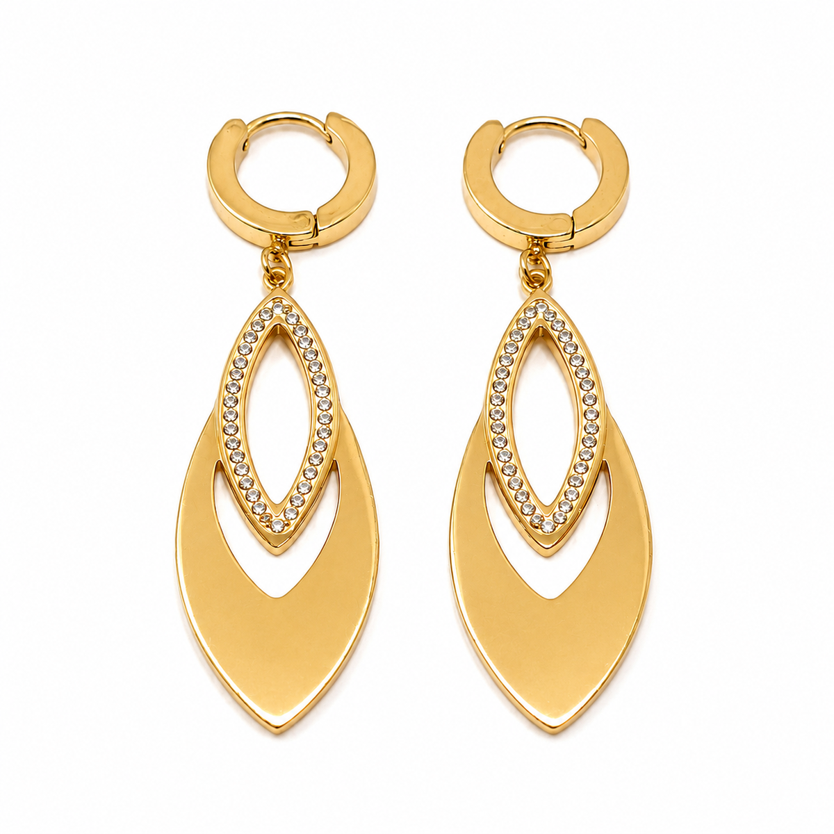 PM040G – Gold Double Marquise Pavé Drop Minđuše