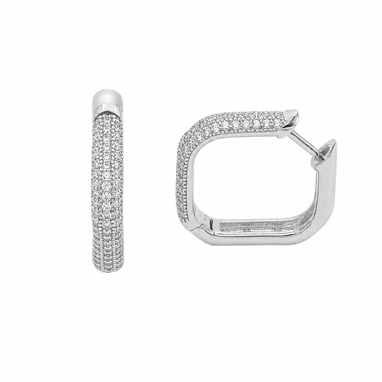 PM047 Silver Square Chunky Full Pavé Huggie Minđuše od hirurškog čelika