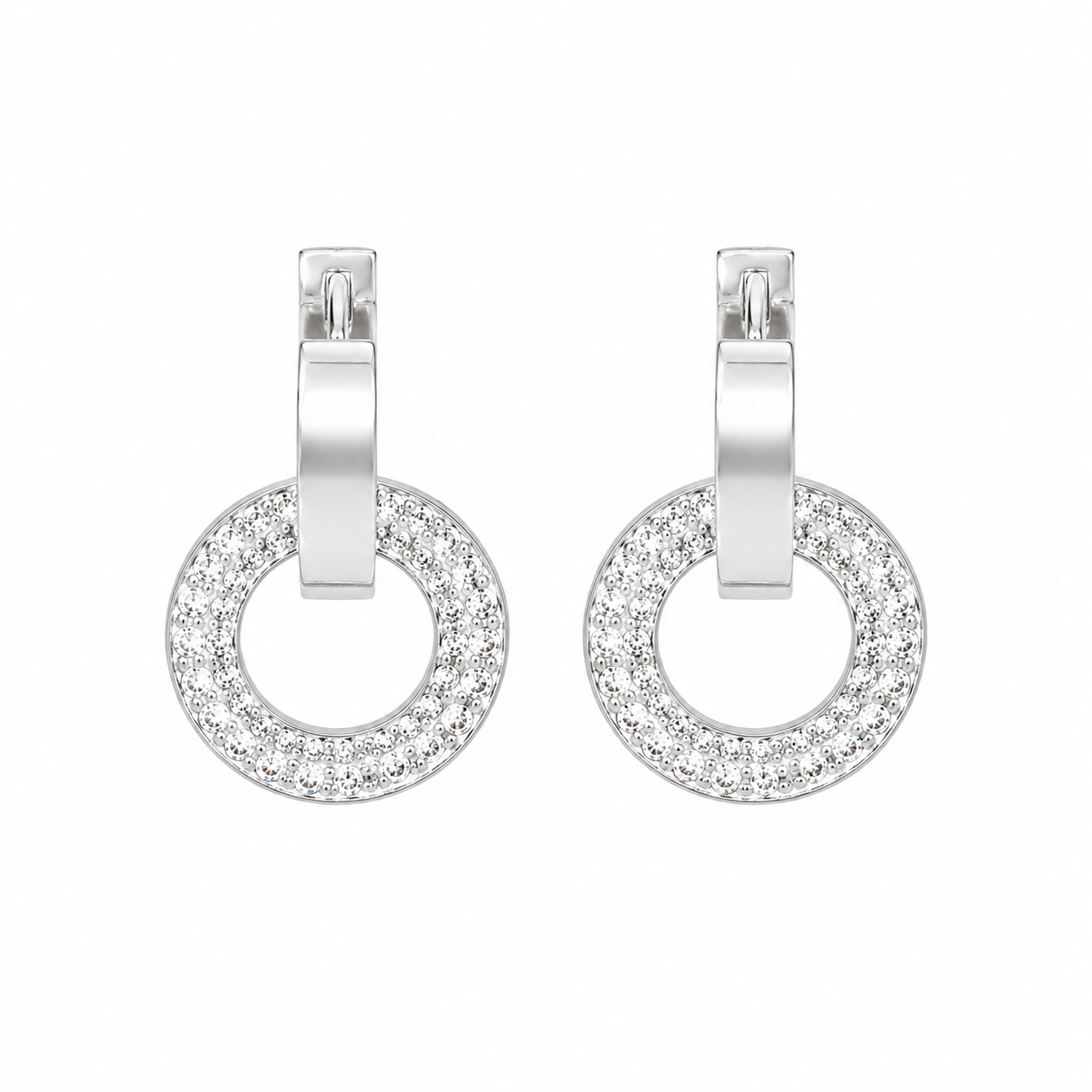 PM040 – Silver Interlocking Pavé Circle Huggie Dangle Minđuše
