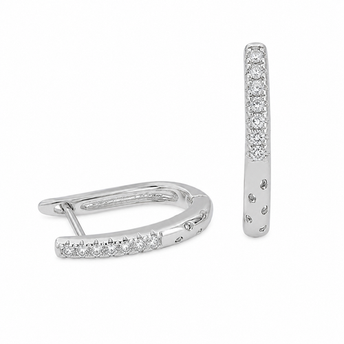 PM038 – Silver D-Hoop Pavé & Bezel CZ Minđuše