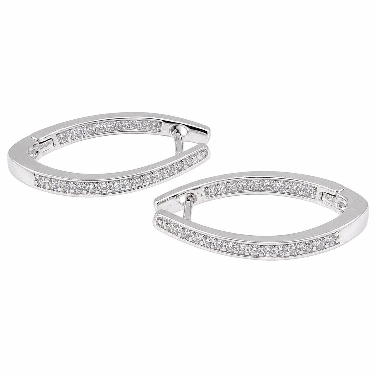 PM037 Silver Large Oval Full Pavé Hoop Minđuše od hirurškog čelika