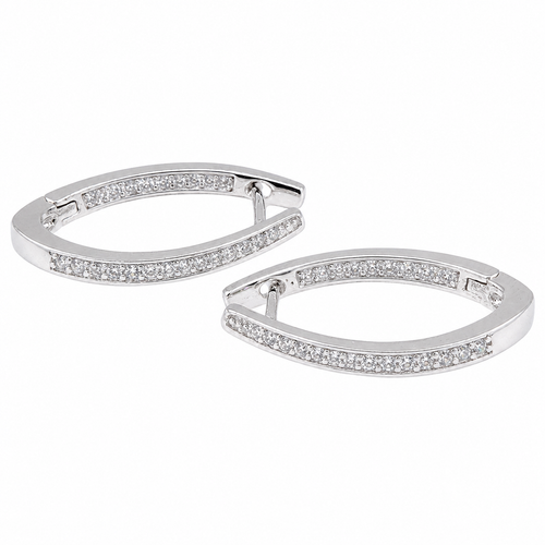 PM037 Silver Large Oval Full Pavé Hoop Minđuše od hirurškog čelika