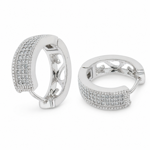 PM054 Silver Wide Chunky Multi-Row Pavé Huggie Minđuše od hirurškog čelika