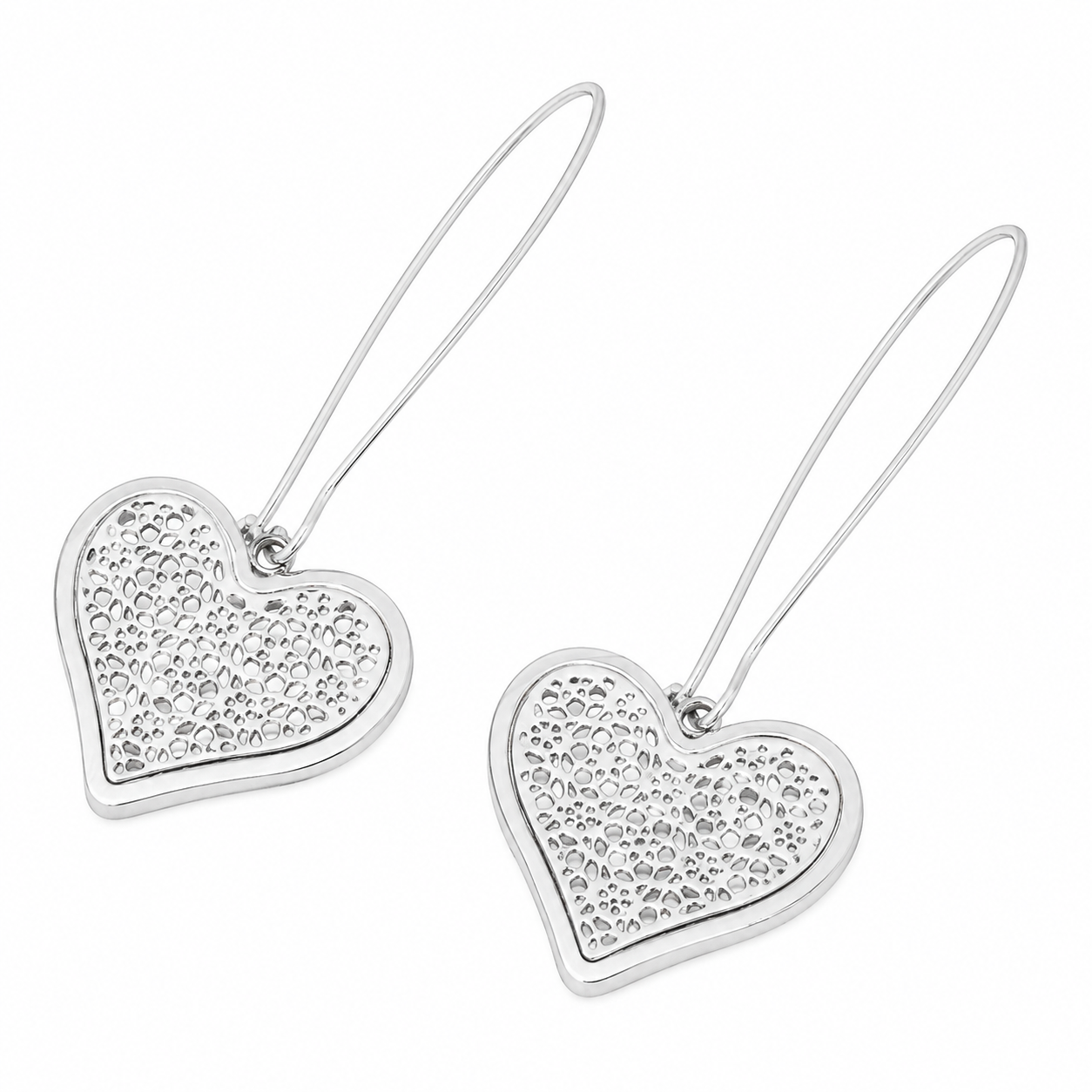 PM057 – Silver Filigree Heart Drop Minđuše