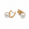 PM053G – Gold V-Bar Pearl Drop Huggie Minđuše