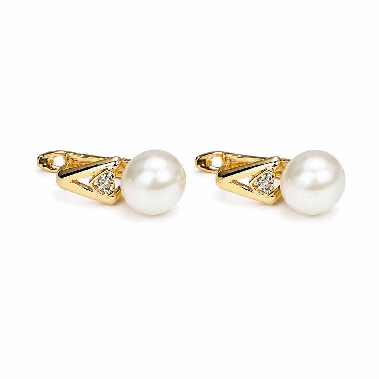 PM053G – Gold V-Bar Pearl Drop Huggie Minđuše