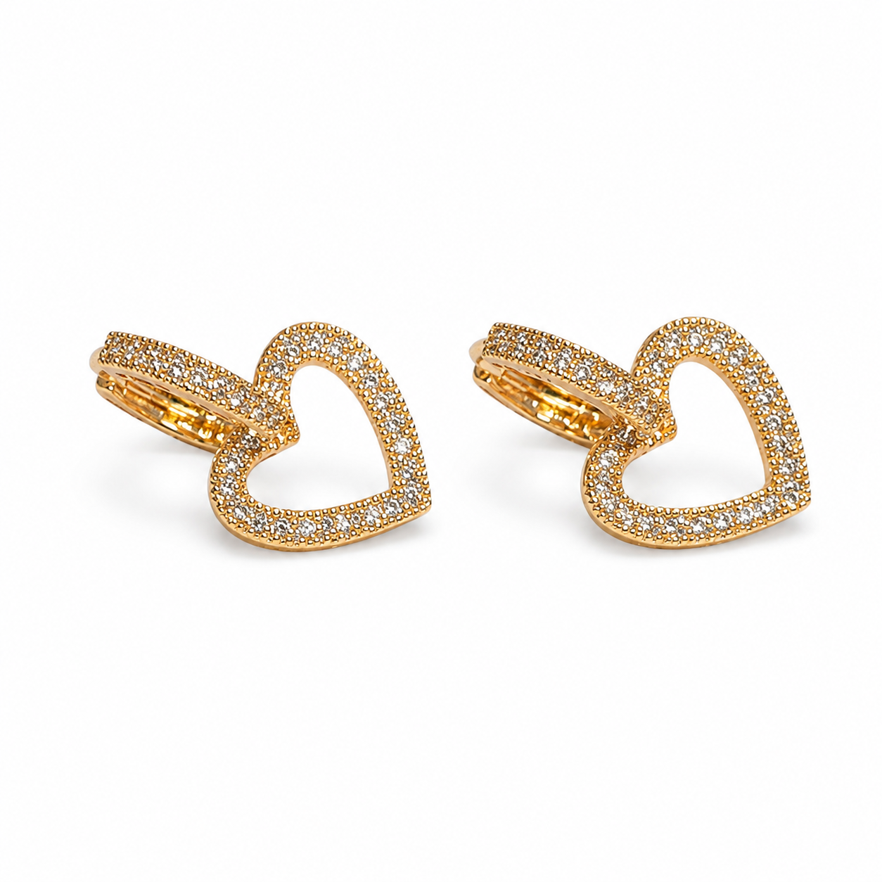 PM052G – Gold CZ Heart Frame Huggie Drop Minđuše