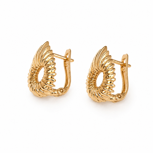 PM064G – Gold Twisted Ribbed Coil Teardrop Huggie Minđuše