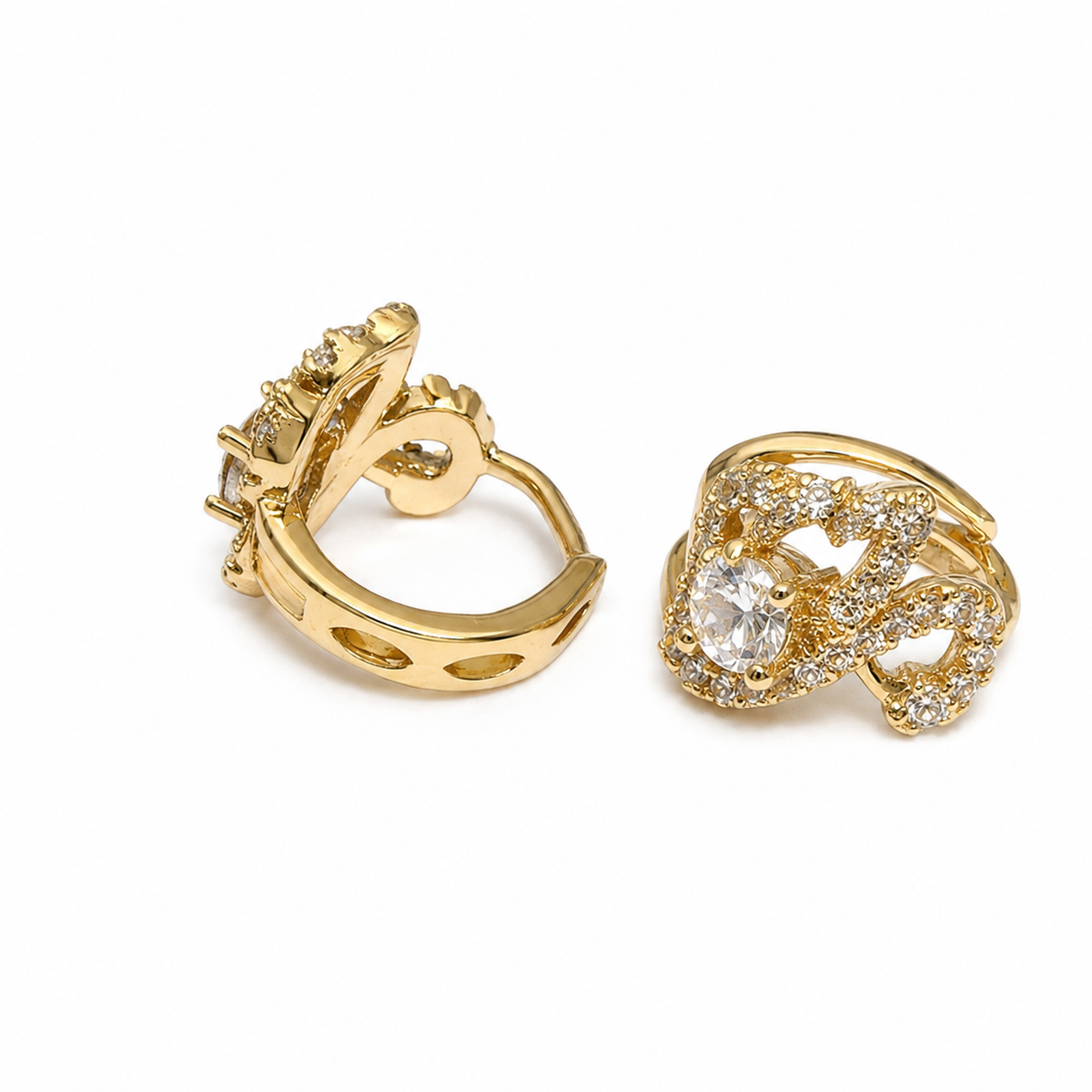 PM046G – Gold Floral Halo Solitaire Pavé Minđuše